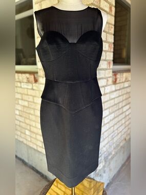 Emilio Pucci LBD Black Sweetheart Sheath Dress Sheer Illusion neck EUR 42 US 12